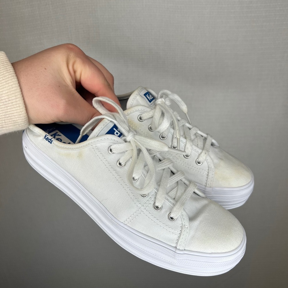 Keds Triple Up White Canvas Platform Sneakers Womens 6.5 Low Top WF67075